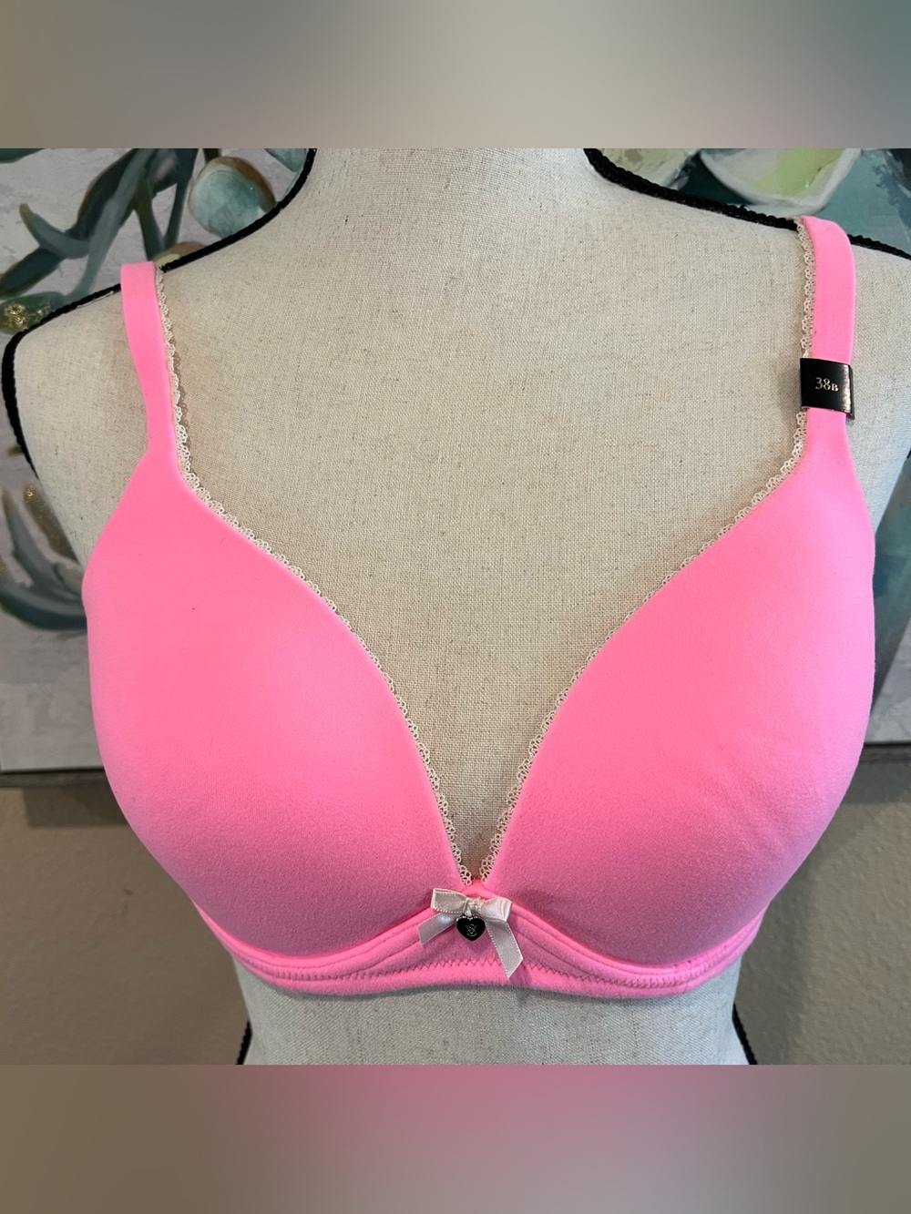 Victoria's Secret Pink Wireless Bra with White Lace Trim